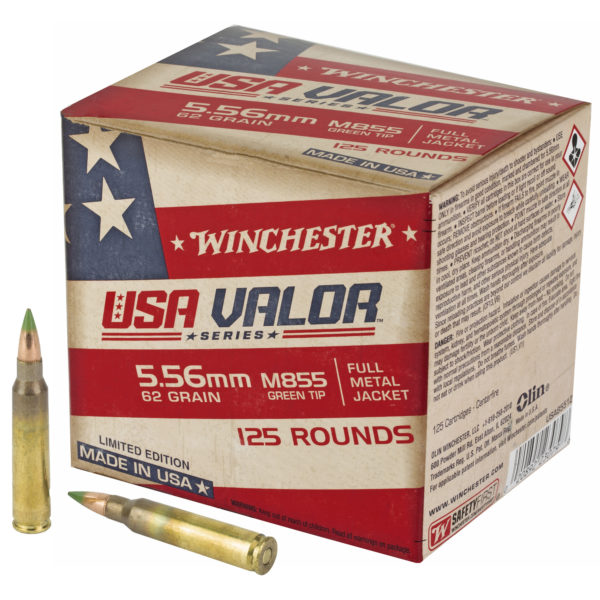 Winchester USA VALOR™ Series Limited-Edition Ammunition - 62 Grain M855 FMJ Green Tip - 5.56mm